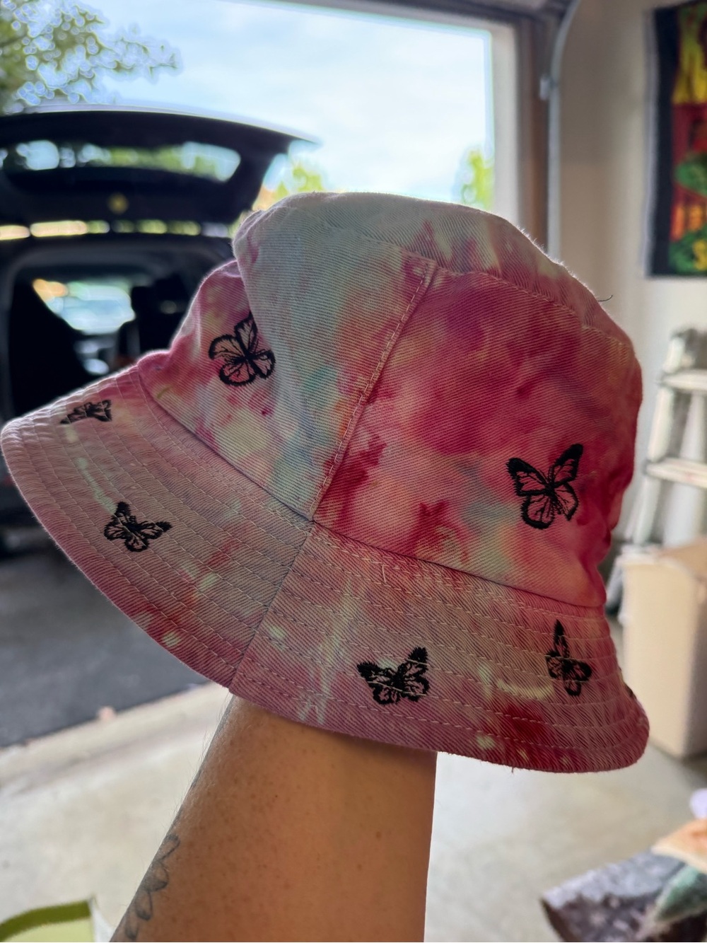 Tie-Dye Pink Butterfly Kids' Bucket Hat